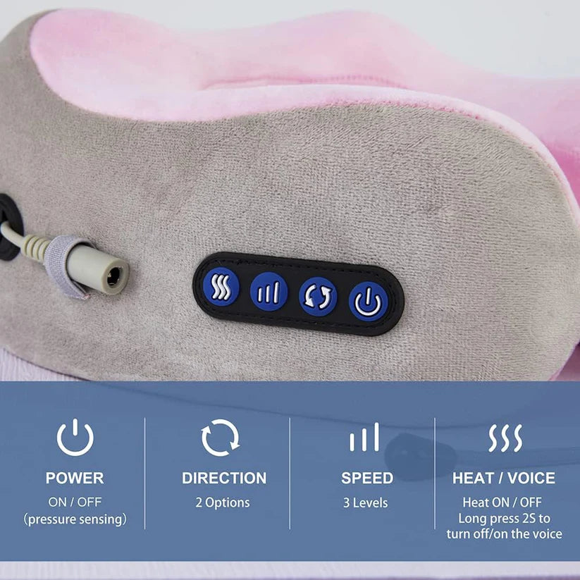 U-Shaped Massage Pillow with Heat – Portable Neck Massager