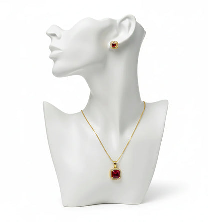 Red Square Cubic Zirconia Jewelry Set – Necklace & Matching Earrings | Saudi Arabia