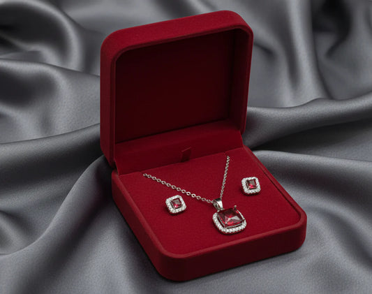 Red Square Cubic Zirconia Jewelry Set – Necklace & Matching Earrings | Saudi Arabia
