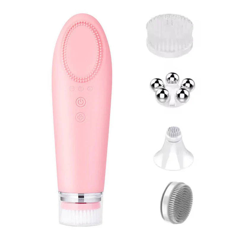 Face Massager – USB Rechargeable Skincare Device with 4 Heads for Puffiness & Glow