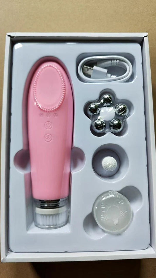 Face Massager – USB Rechargeable Skincare Device with 4 Heads for Puffiness & Glow