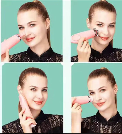 Face Massager – USB Rechargeable Skincare Device with 4 Heads for Puffiness & Glow