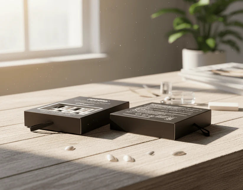 Febble Elegant Black Nude Oval Press-On Nails – 24-Piece Glitter & Wave Design