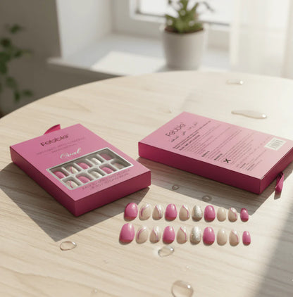 Febble Hot Pink & Silver Sparkle Press-On Nails – Oval Glitter Luxury False Nails Set (24 Pieces)