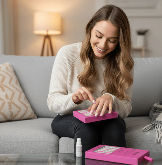 Febble Hot Pink & Silver Sparkle Press-On Nails – Oval Glitter Luxury False Nails Set (24 Pieces)