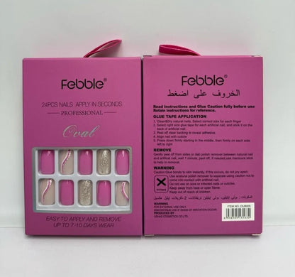 Febble Hot Pink & Silver Sparkle Press-On Nails – Oval Glitter Luxury False Nails Set (24 Pieces)