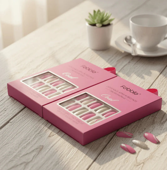 Febble Hot Pink & Silver Sparkle Press-On Nails – Oval Glitter Luxury False Nails Set (24 Pieces)