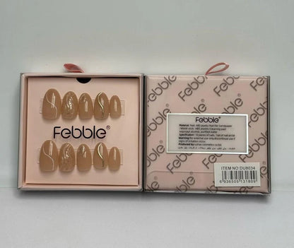 Febble Nude Marble Swirl Press-On Nails – 10-Piece Luxury Set