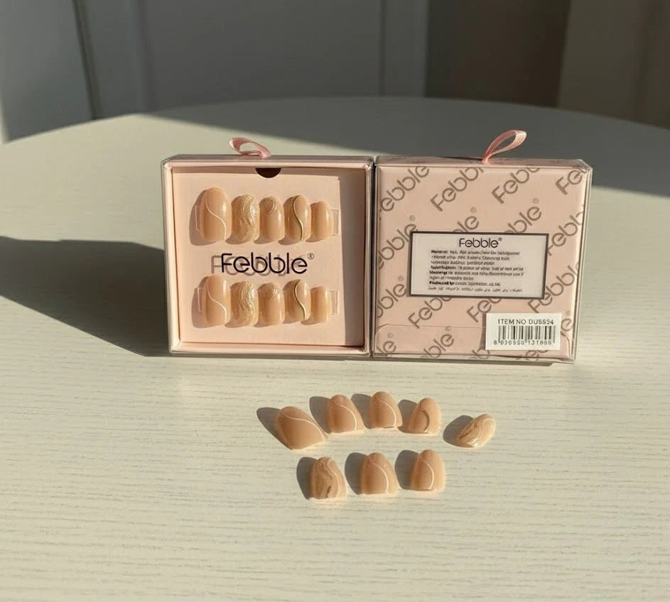Febble Nude Marble Swirl Press-On Nails – 10-Piece Luxury Set