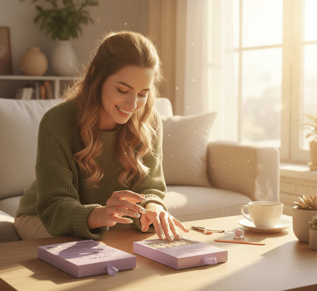 Febble Oval Soft Nude Sparkle Press-On Nails – 24-Piece Set