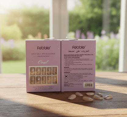 Febble Oval Soft Nude Sparkle Press-On Nails – 24-Piece Set