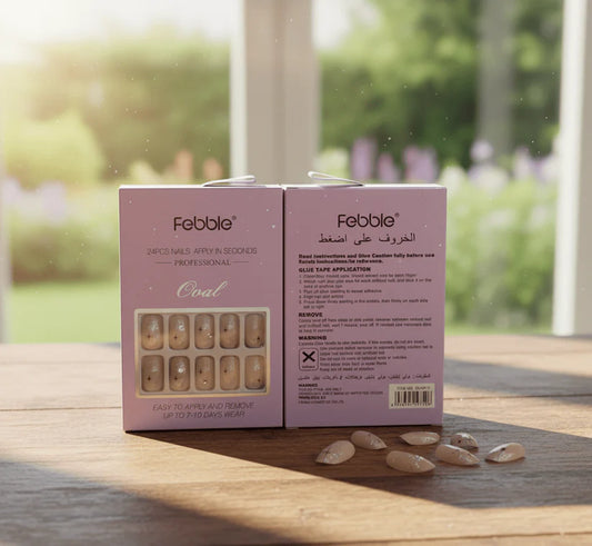 Febble Oval Soft Nude Sparkle Press-On Nails – 24-Piece Set