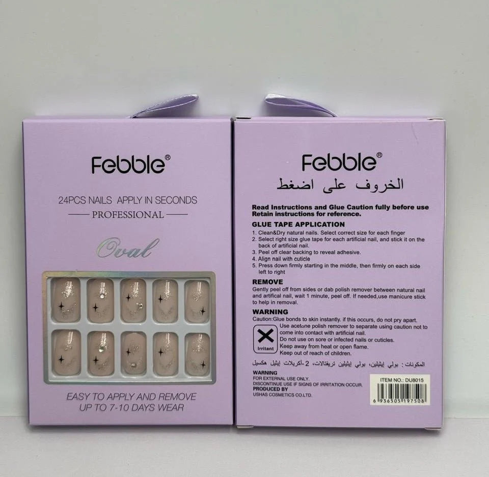 Febble Oval Soft Nude Sparkle Press-On Nails – 24-Piece Set