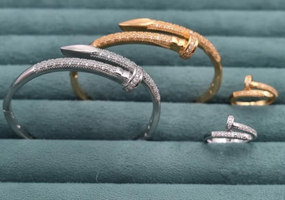 Luxury Nail-Style Sparkle Bangle Set – Crystal Bangle & Matching Ring Jewelry Set | Saudi Arabia