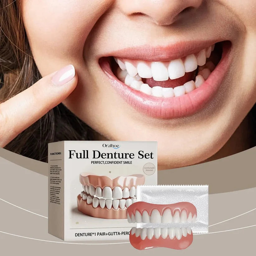 Oralhoe Full Denture Set – Temporary Cosmetic Teeth with Gutta-Percha | Natural Smile