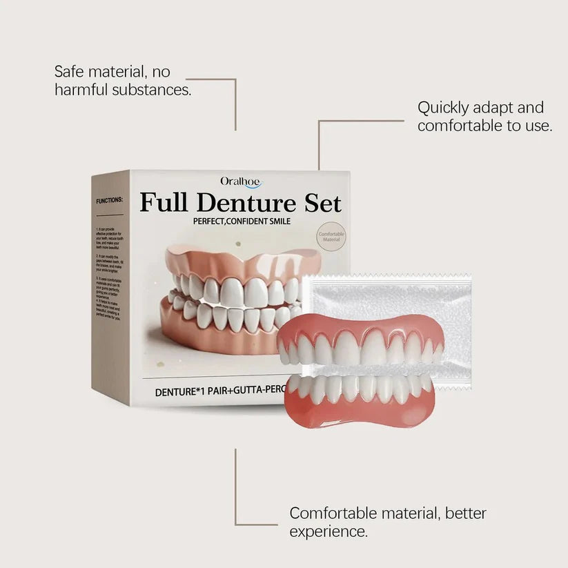 Oralhoe Full Denture Set – Temporary Cosmetic Teeth with Gutta-Percha | Natural Smile