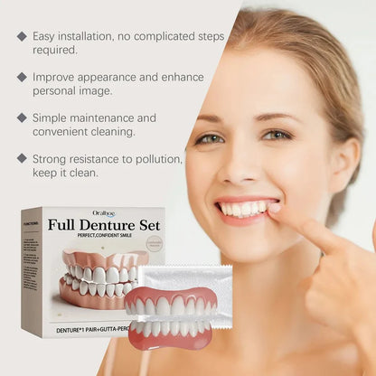 Oralhoe Full Denture Set – Temporary Cosmetic Teeth with Gutta-Percha | Natural Smile