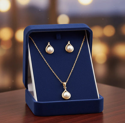 Pearl Drop Gold Pendant Set – Elegant Necklace & Stud Earrings Jewelry Set | Saudi Arabia