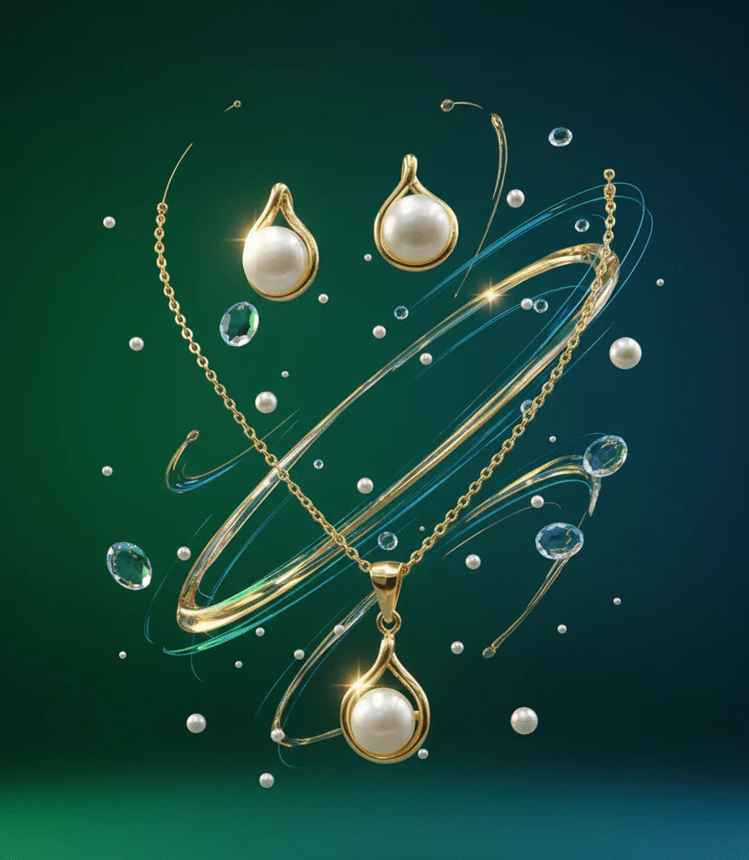Pearl Drop Gold Pendant Set – Elegant Necklace & Stud Earrings Jewelry Set | Saudi Arabia